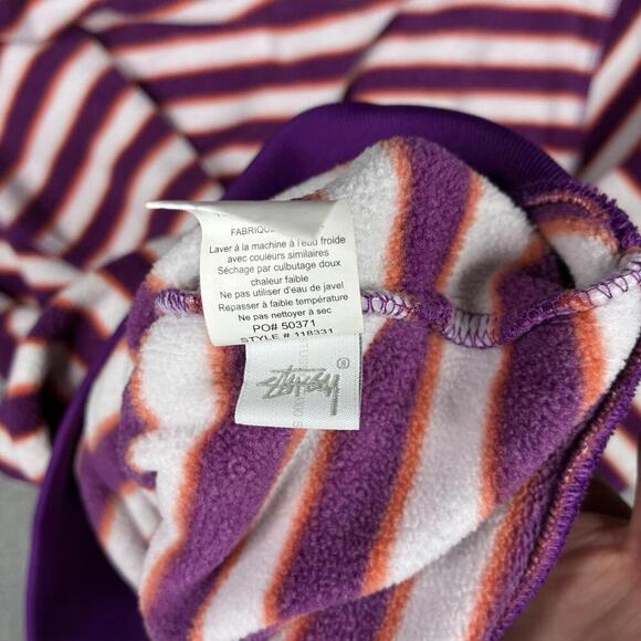 Stussy Polar Fleece Sweatshirt Men’s XL White Purple Berry Stripes Sweater Logo - Picture 6 of 7